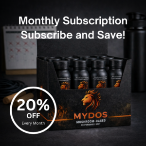 Mydos cordyceps energy shot monthly subscription case with 12 aluminum bottles
