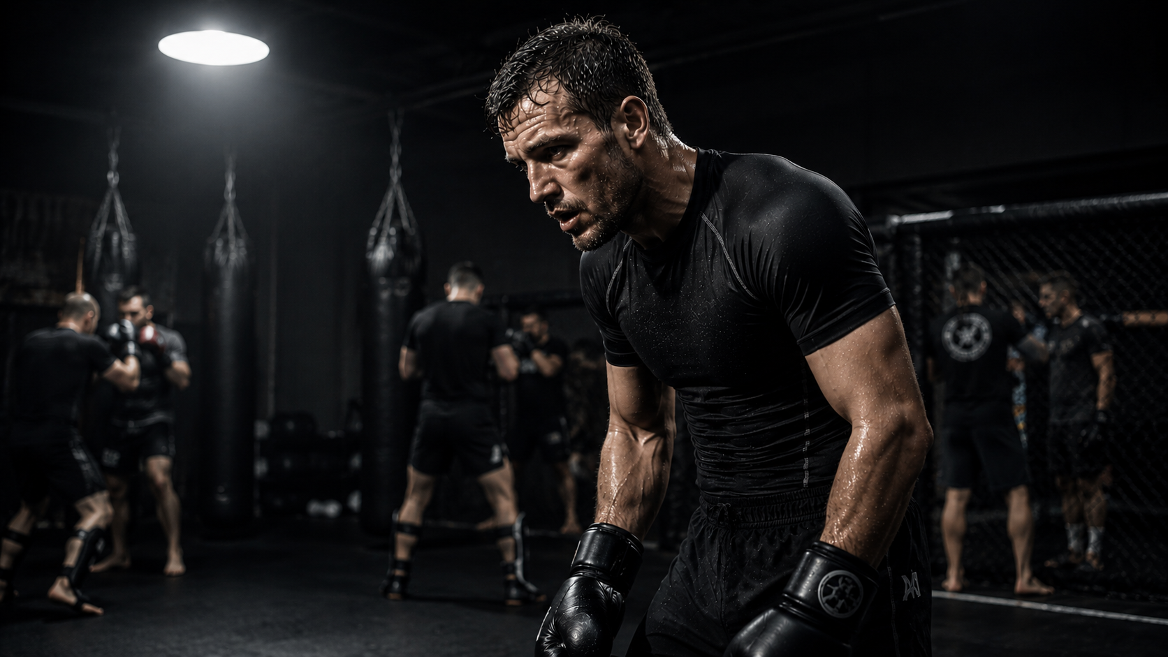 Combat athlete mid-round showing rate-limited power fade — 3 energy systems in the body explained by ATP resynthesis rate