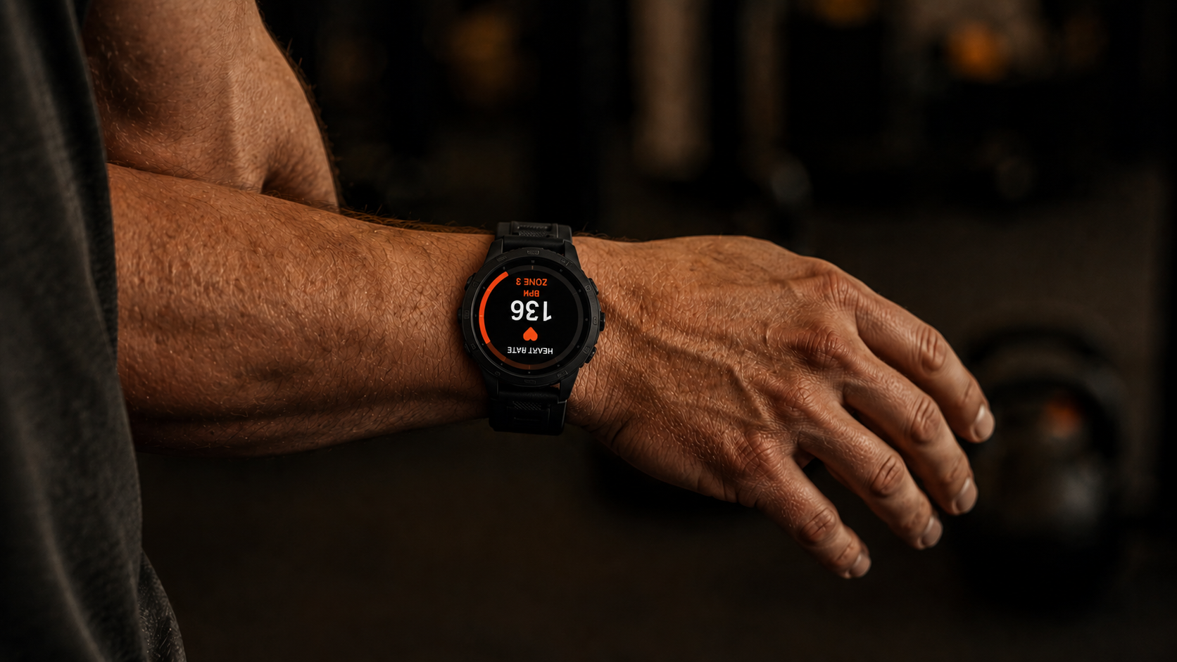 Close-up of athlete checking heart rate data on training watch