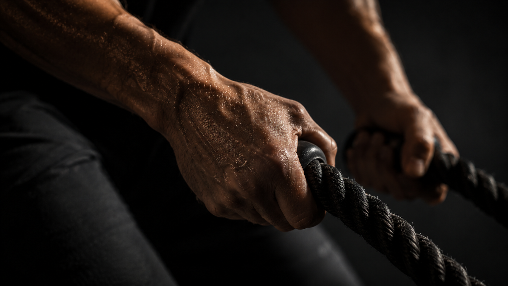 Close-up of hands gripping training equipment in controlled effort — energy systems and recovery article