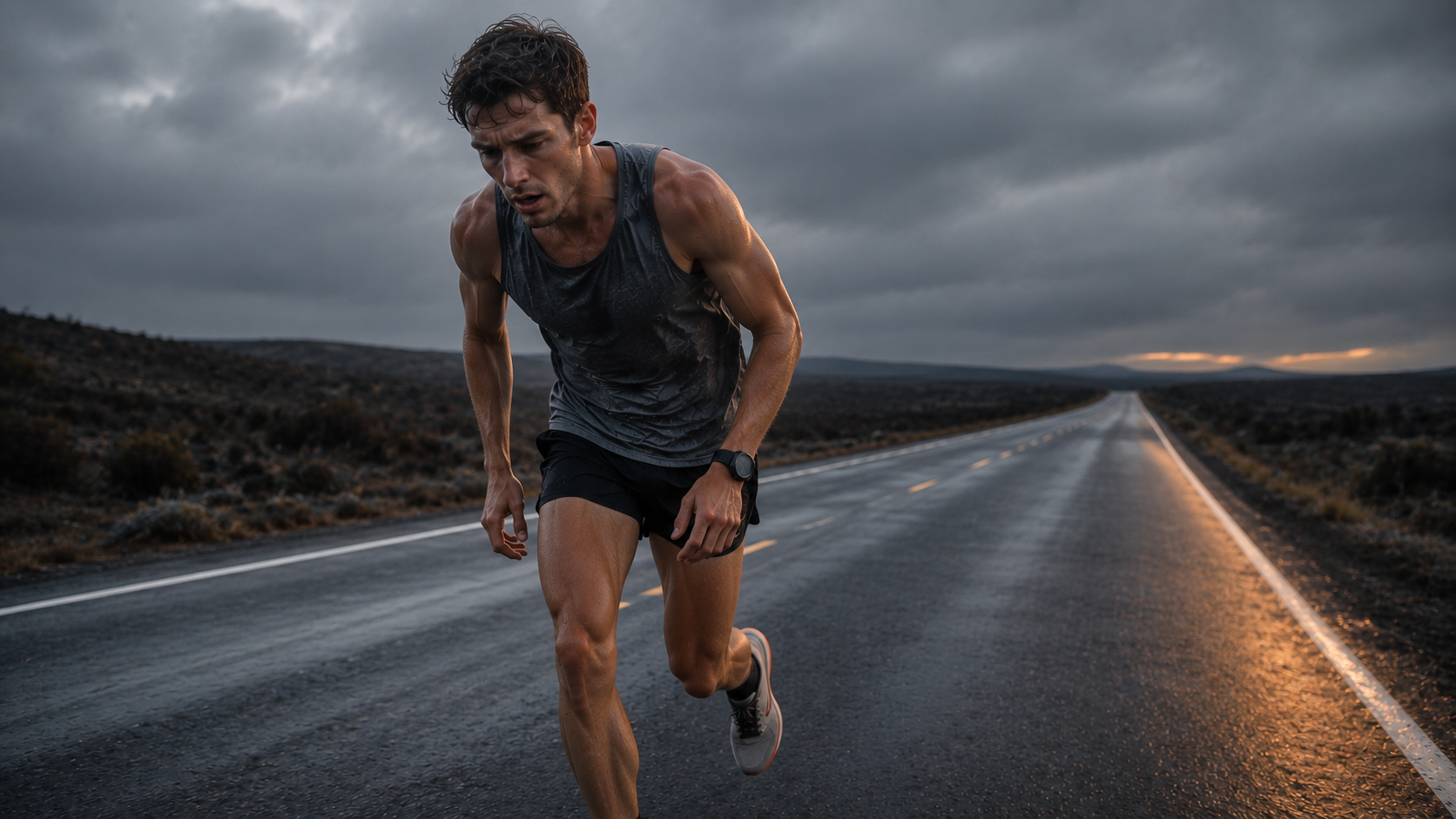 Marathon runner hitting the wall running — the glycogen depletion mechanism behind the bonk between miles 18 and 22