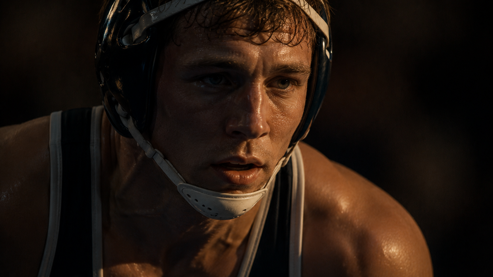 wrestler's face showing mental resolve and physical failure — illustrating whether hitting the wall is mental or physical