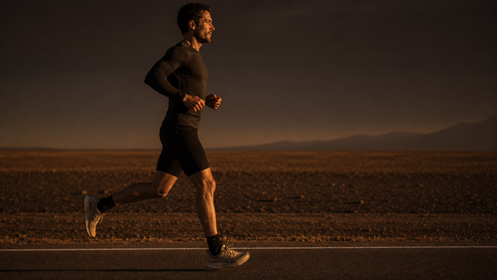 Solo endurance athlete at steady measured pace performing Zone 2 aerobic training to build metabolic flexibility through mitochondrial adaptation