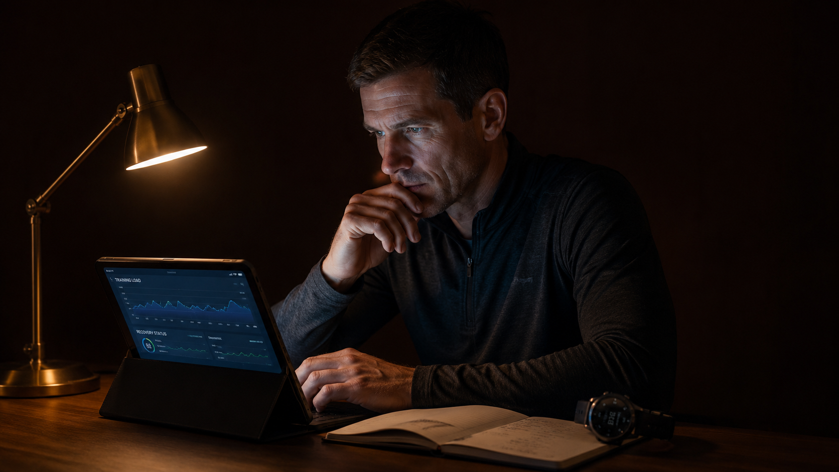 Athlete analyzing acute chronic workload ratio and HRV training data to read accumulated fatigue state accurately