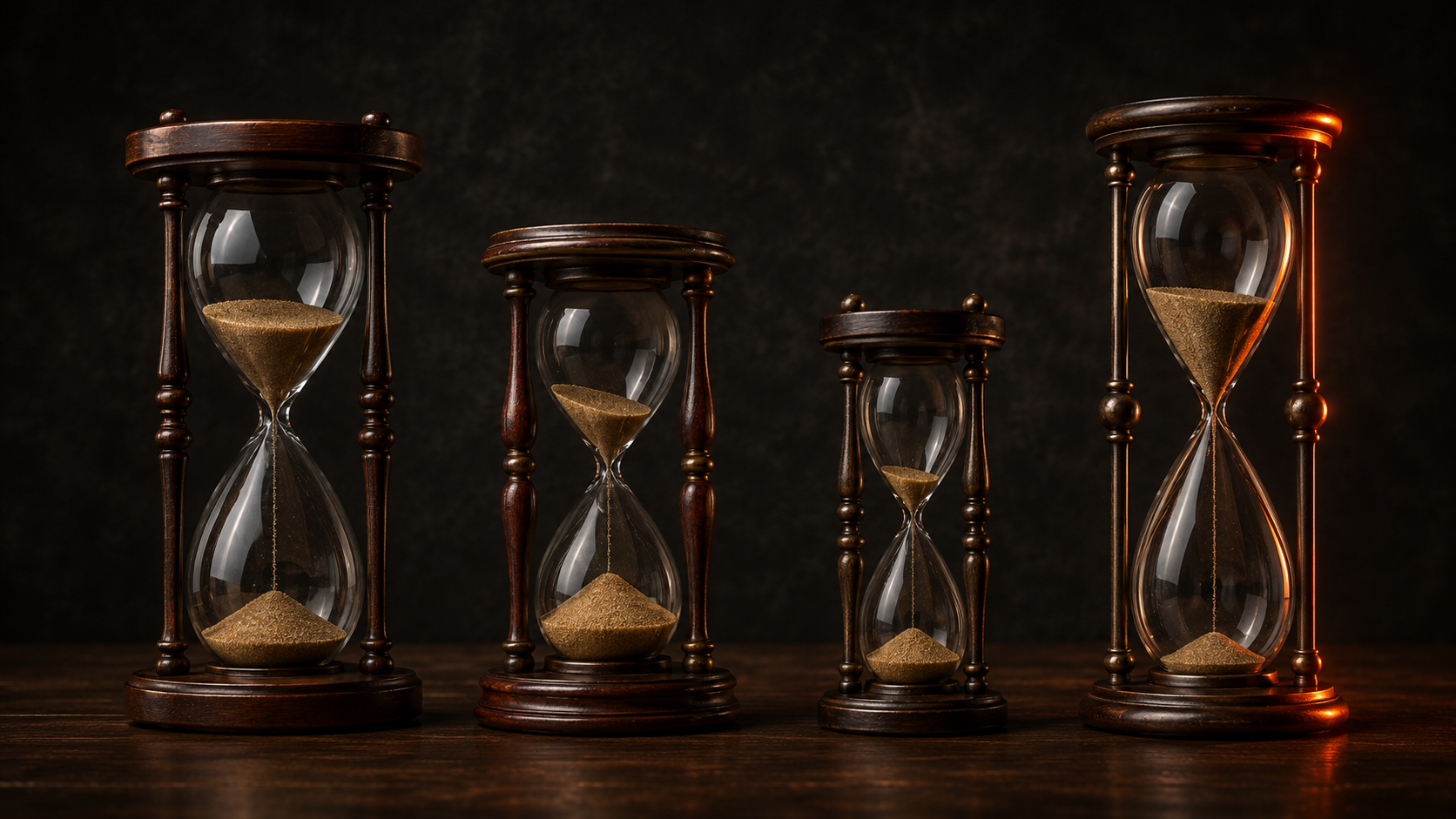 Four hourglasses with different amounts of sand fallen, representing recovery systems on different timelines