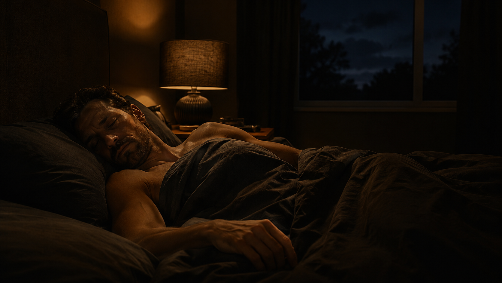 Male athlete in deep recovery sleep, showing sleep and recovery athletes require for hormonal restoration and muscle repair